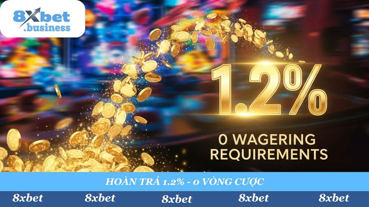 Chơi Bắn Cá 8xbet không lo về phế. Nhận ngay Hoàn Trả 1.2% Hàng Ngày trên tổng cược, bất kể thắng hay thua. Tiền về ví, không cần cược lại (0 vòng cược)!