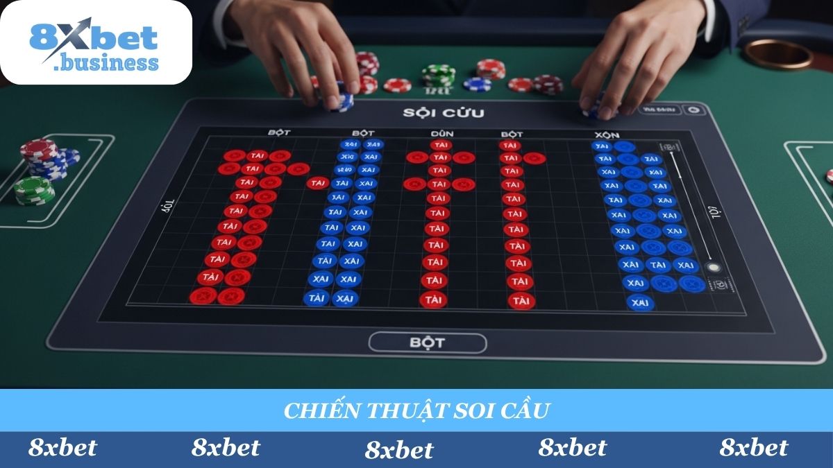 Chiến thuật của cao thủ 8xbet: Áp dụng mẹo "soi cầu" (bắt cầu bệt, cầu 1-1) từ bảng thống kê để tăng tỷ lệ chiến thắng.