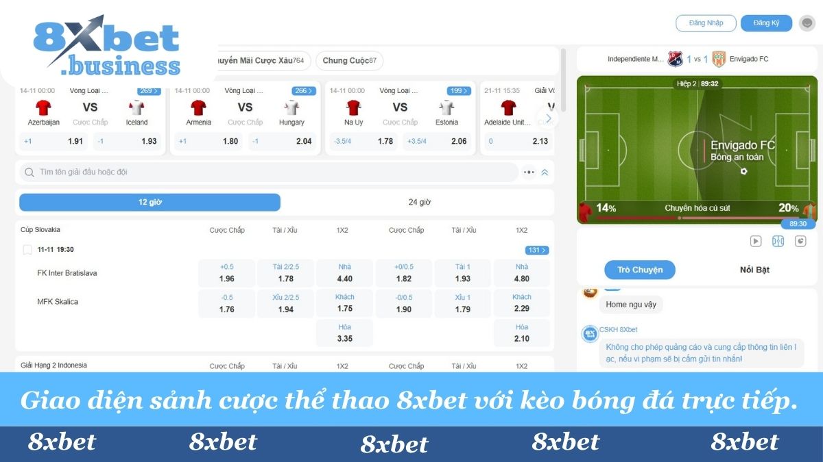 Sảnh Thể Thao 8xbet sôi động với hàng ngàn kèo cược trực tiếp (In-Play) và kèo sớm. Bắt trọn tỷ lệ cược tốt nhất từ Ngoại Hạng Anh, Cúp C1 và các giải đấu hàng đầu với giao diện cược chấp, 1x2, tài xỉu rõ ràng.
