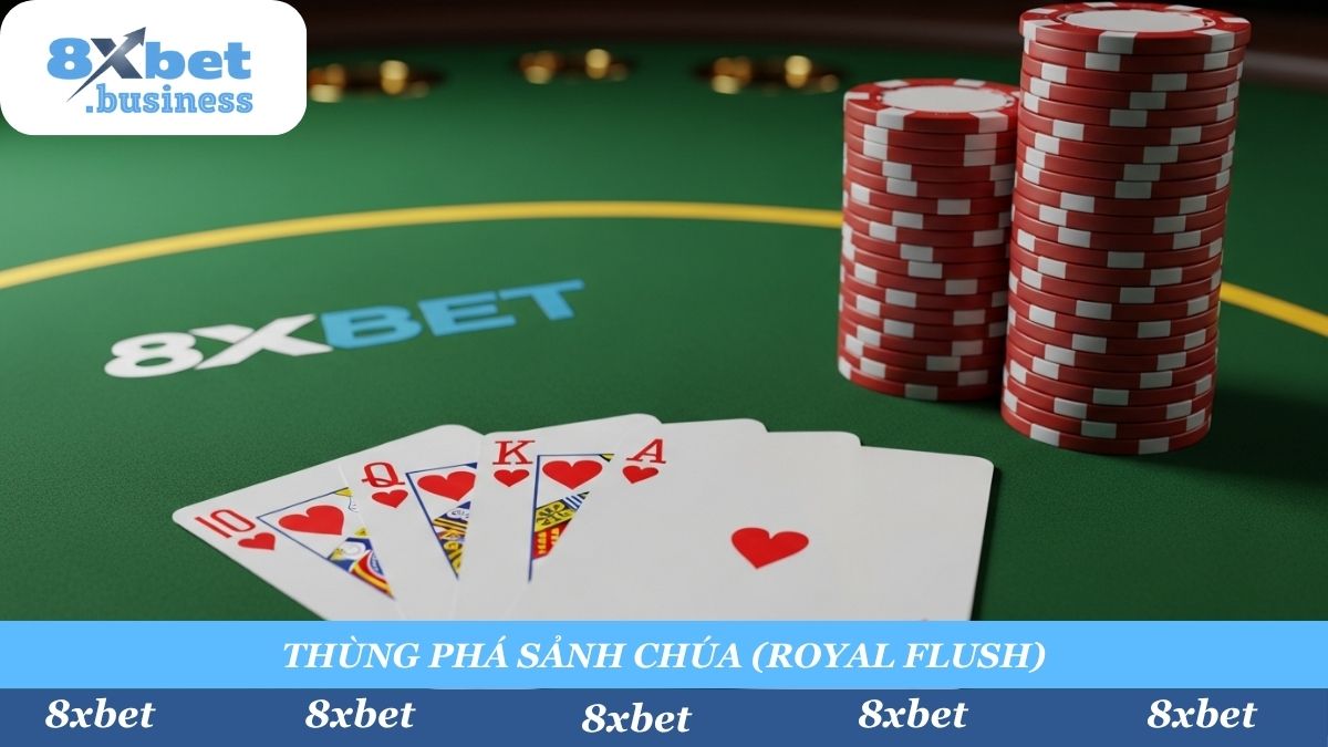 Nắm vững 10 thứ hạng tay bài Poker là chìa khóa đầu tiên. Bắt đầu với tay bài mạnh nhất tuyệt đối: Thùng Phá Sảnh Chúa (Royal Flush).